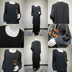 215 alla moda medio-orientale nero <span class=keywords><strong>Aya</strong></span> donna abito musulmano Pullover Patchwork fibbia in pelle con orlo pieghettato abiti musulmani <span class=keywords><strong>Aya</strong></span> Dubai - Product Image 6