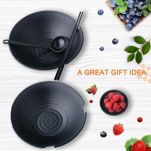 Juego de cuencos y cucharas de melamina mate grandes y negras de 37oz con palillos y platillos para Fideos de sopa Pho Thai Miso <span class=keywords><strong>Udon</strong></span> o comida asiática - Product Image 5