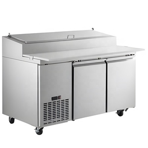 Réfrigérateur professionnel en acier inoxydable pour présentation de pizzas / Comptoir réfrigéré pour pizzas et salades / Table de préparation de pizzas avec plateau en marbre - Product Image 1