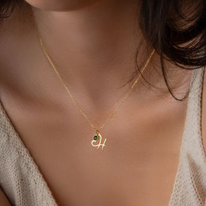 عقد نسائي صغير من الفولاذ المقاوم للصدأ مع قلب مع حجر الميلاد عقد نسائي مع قلادة مطلية بحروف من الذهب عيار 18 - Product Image 4