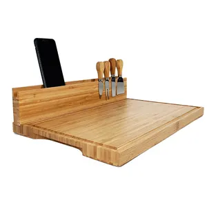 Multifunctional Strong Bamboo Cutting Board Kitchen Charcuterie Cheese Serving Platter With Magnetic Knife And Phone Holder