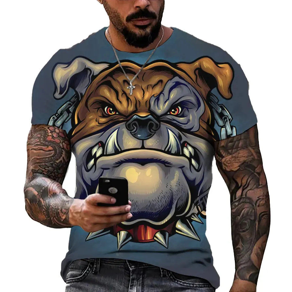 2023高速配信ファッションメンズ服3DプリントTシャツ男性用動物犬カスタムクルーネックストリートウェアヒップホップ無料ロゴデザイン