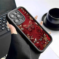 Coque de téléphone portable antichoc en TPU avec motif papillon et rose rouge, style objectif d'appareil photo, pour iPhone 12 13 14 15 16 17 18 Pro Max