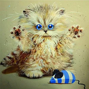 ภาพวาดสัตว์แมวเมาส์เพชรการ์ตูนเจาะเต็มผนังภาพวาดศิลปะเย็บปักถักร้อยแฮนด์เมดของขวัญตกแต่งบ้าน