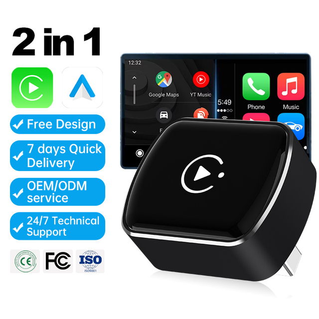 Fuallwin 5G WiFi Auto Connect Mini CarPlay Dongle Adaptor 2 in 1 Wireless CarPlay Android Auto Adapter for Supports 1000+ Car's