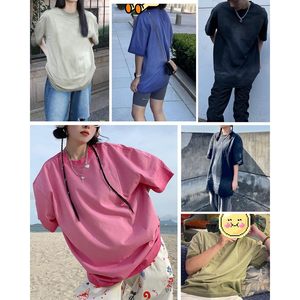 2025 camiseta de lavado ácido para hombre Vintage de gran tamaño 280g ropa de calle básica de peso pesado camisetas Unisex Casual Color café - Product Image 2
