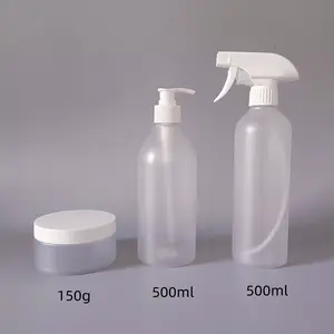 Garrafa de spray de soro PET luxuoso ODM para o crescimento do cabelo conjunto de embalagens cosméticas transparente com baixo MOQ-loção de shampoo de limpeza facial