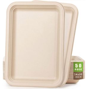 Extra <b>Large</b> Customized Size Eco-Friendly Biodegradable Bagasse Disposable Square Food Trays Heavy Duty Platter <b>Plates</b> for - Product Image 1