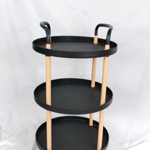 <span class=keywords><strong>Table</strong></span> de Salon Pliante Moderne Noire à Trois Niveaux avec 4 Roues en Plastique et Bois pour Chambre, Salon, Chevet et Utilisation en Salon de Coiffure - Product Image 1