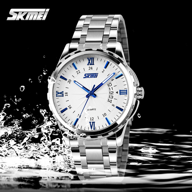 SKMEI 9069 Mans Business Stainless Steel Waterproof 30 Meters Fashion Watch with Time and Date