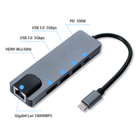 Adaptateur de concentrateur USB-C 5-en-1 avec HDTV 4K30Hz, 2 * USB-A 3.0, Gigabit Ethernet, charge PD 100W pour MacBook Pro/Air