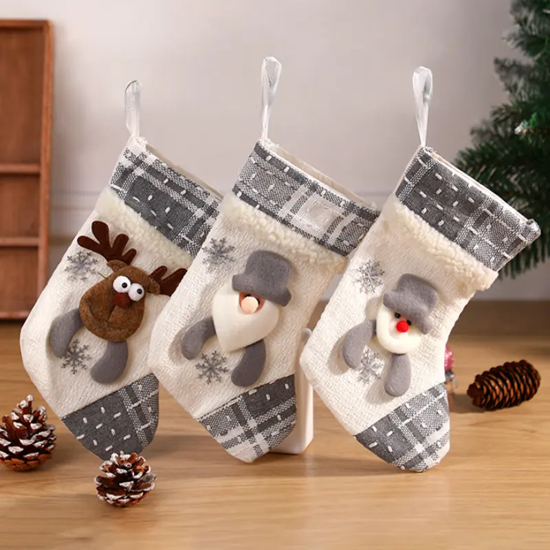 Простые Белые Серые рождественские чулки Рождественский носок конфеты подарочная сумка Рождественская елка кулон