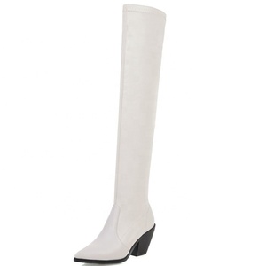 Women's Hoof Heels Super Long Boots OverKnee Big US Size 46 Thigh High Boots for Lady Winter <b>Pull</b> on Night Club Boots - Product Image 2