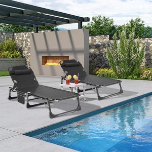 Cama Plegable de 5 Posiciones con Marco de Metal, Tumbona Reclinable Portátil para Camping, Playa, Piscina y Tomar el Sol - Product Image 5