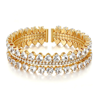 Bracelet manchette ouverte en cuivre plaqué or 18 carats, entièrement pavé de zircone cubique, couleur inaltérable, pour femme