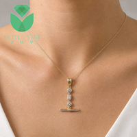 Pendentif Better Star en forme de T avec diamant de laboratoire, 3 pierres rondes taille émeraude, en or jaune 14K 18K, D VVS IGI, luxe pour femme