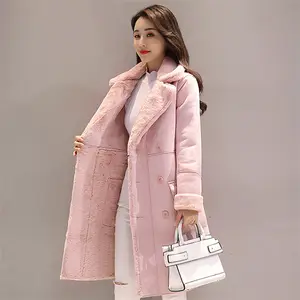 YQ173 winter Fashion Women Lambskin Micro Suede lamb wool long Coat