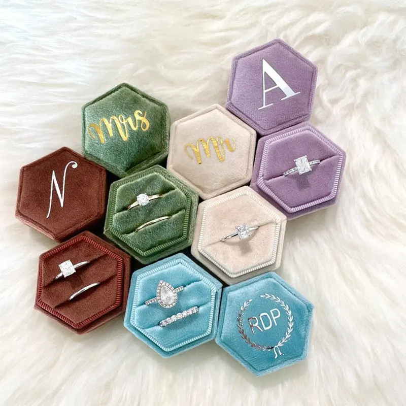 Hot-Sale Jewelry Packaging Box Velvet Hexagon Ring Box Necklace Box With Logo For Ring And Necklace