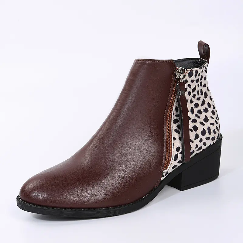 Wholesale fashion ladies booties low-heel vintage leopard ankle boots for women shoes