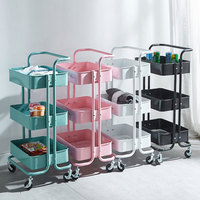 Étagère de stockage à étagères robustes chariot de cuisine rotatif à 3 couches roues chariot utilitaire mobile en métal