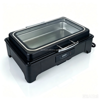 Chauffe-Plat Électrique 9L pour Buffet d'Hôtel, Plat de Présentation en Acier Inoxydable Noir pour Mariages et Banquets de Noël