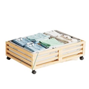 Contenedor de almacenamiento rectangular de madera con ruedas para debajo de la cama, organizador de armario para ropa y edredones, uso doméstico. - Product Image 3