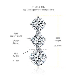 Neujahrsgeschenk Modische Elegante Feine Schmuckstücke 925 Sterling Silber VVS D-Farbe Moissanit Ohrstecker Hängeohrringe für Damen - Product Image 3