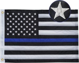 पतली नीली लाइन फ्लैग 12x18 इंच के आउटडोर पुलिस के झंडे कशीदाकारी के साथ भारी ड्यूटी नायलॉन ध्वज - Product Image 1