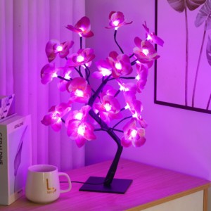 Luces LED Decorativas Premium para Árbol de Orquídeas <span class=keywords><strong>Phalaenopsis</strong></span> con Ramas Negras <span class=keywords><strong>en</strong></span> Forma de Z Pequeñas, Luz Púrpura - Product Image 3