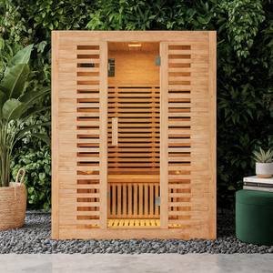 Sauna infrarouge lointain de luxe pour 3 personnes, décoration intérieure haut de gamme, double sauna domestique à faible EMF - Product Image 1