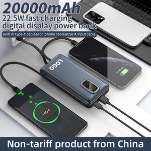 Batterie externe de haute qualité 20000 mAh, PD 22,5 W, charge rapide, batterie externe portable avec câble intégré, affichage numérique - Product Image 2