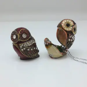 Caixa de suporte para anel de joias em forma de coruja vermelha, caixa de joias em forma de animal, logotipo personalizado, nova arte, caixa de berloque com dobradiças