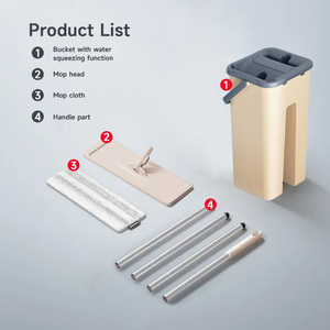 Serpillère auto-nettoyante mains libres en acier inoxydable avec poignée rotative à 360 degrés, pour usage sec et humide, avec seau et tampon en microfibre - Product Image 6