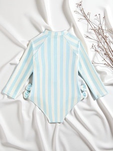 Costume da Bagno per Bambini Little Fresh, Manica Lunga con Zip, Intero, a Righe Blu e Bianche con Fiocco, per Spiaggia e Nuoto - Product Image 4
