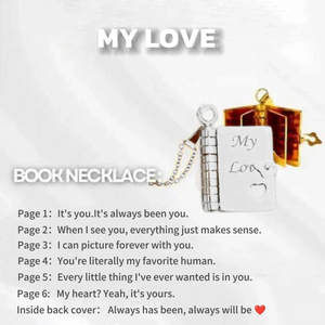จี้สร้อยคอรูปหนังสือเปิดได้ สำหรับคู่รัก พร้อมข้อความรัก สร้อยคอจี้ล็อกเก็ตแบบเปิดได้ เครื่องประดับข้อความลับแสนโรแมนติก - Product Image 3