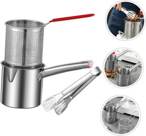 304 Stainless Steel Deep Fryer <b>Pot</b> with Frying Basket Set Pasta Strainer Basket <b>for</b> French Fries Mini Cooking Tempura <b>Pot</b> - Product Image 4