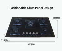 Table de cuisson à gaz encastrable 5 brûleurs en verre trempé, avec protection anti-extinction de flamme, pour usage domestique (OEM/ODM usine)