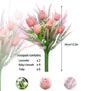 Artificial Tulip Bouquet Pink Lavender Baby's Breath <b>Plastic</b> Handmade Spring Decor Home Kitchen <b>Table</b> Arrangement - Product Image 4