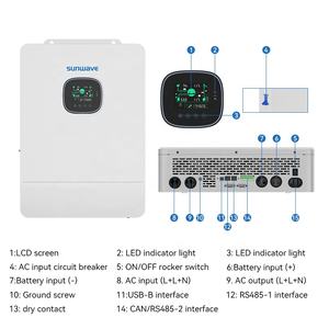 Inverter udara hibrida dinding 6000W, Inverter AC terpisah 120V/240VAC frekuensi rendah 24V fase sinus murni - Product Image 3
