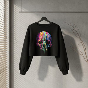 OEM/ODM Custom Logo Punk Rock <b>Skull</b> Skeleton Graphic Pullover <b>Tops</b> Fall Winter Warm Heavyweight Cropped Crewneck <b>Tops</b> for Women - Product Image 2