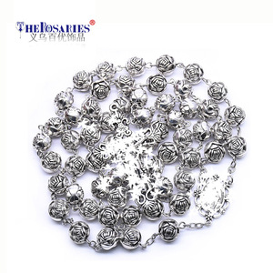 Collier de prière unisexe en argent plaqué avec perles en forme de rose, bijoux de mode, origine Yiwu - Product Image 1