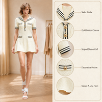 Robe pull courte à manches courtes pour femmes, rayée, col rabattu, blanche, mode estivale, décontractée, tricotée, vestidos féminins