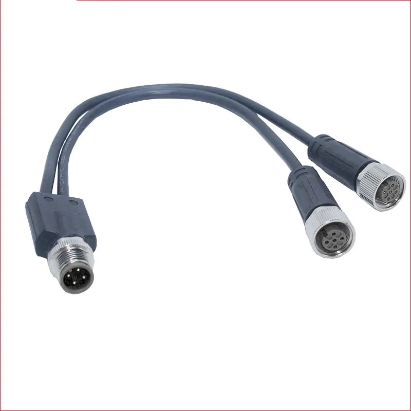 Custom M12-y M12 5 Pin 17pin A Code Male Plug to M8 Y T Type Splitter Connector Cable