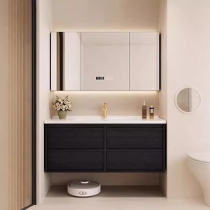 Meuble de salle de bain moderne de luxe avec vasque en céramique, armoire en bois massif et MDF, miroir intelligent, finition laquée - Product Image 5