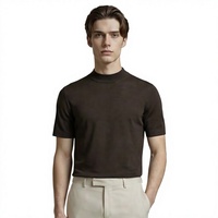 T-shirt en maille à col rond et manches courtes pour homme, style vintage, en lyocell uni, lavable en machine, antibactérien, design vierge