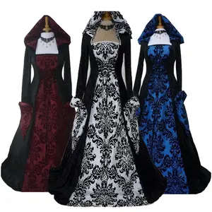 S-5XL Renaissance Medieval Dress For Women Vintage Medieval Hooded Trumpet Sleeve Elegant Dress Woman Party Outfit