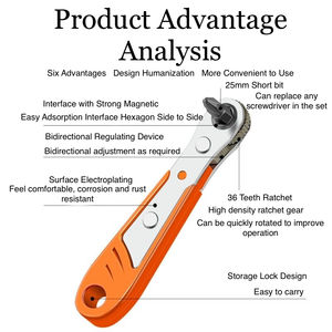 Tournevis à cliquet industriel multifonction bidirectionnel OEM en acier allié au <span class=keywords><strong>chrome</strong></span>-vanadium, garantie 3 ans - Rotation avant/arrière à droite - Product Image 2