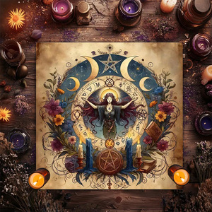 Hot Sale Mysterious Moon Phase Altar Tablecloth Five Star Tarot <strong>Black</strong> Oracle Mat Square Polyester Geometric Pattern <strong>Table</strong> <strong>Cover</strong> - Product Image 4