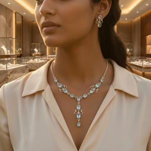 Art Palace Women's Blue Topaz <b>Statement</b> <b>Necklace</b> 925 Sterling Silver Rose Gold Geometric Pattern Gemstone Jewelry Rhodium Gift - Product Image 3