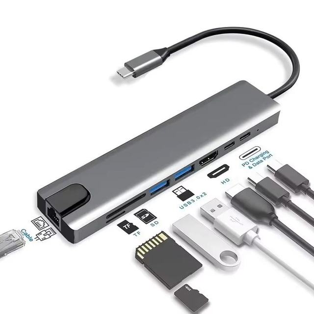 8 in 1 RJ45 USB 3.0 4k high definition TV LAN Ethernet multifunctional adapter hub dock multi port USB C usb c type 3.1